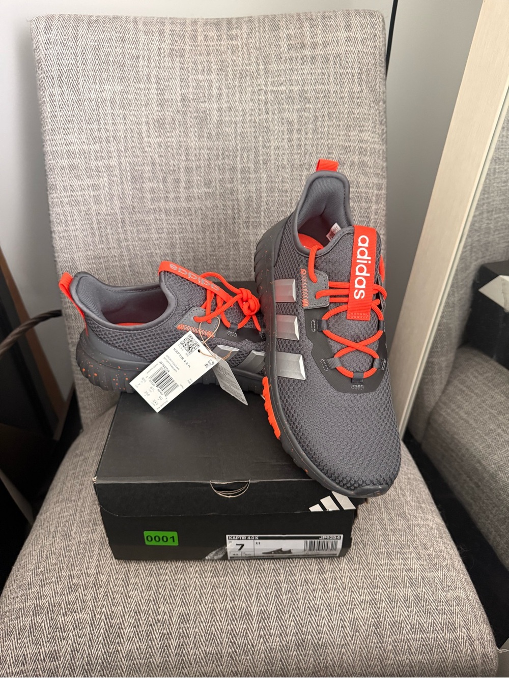 adidas Men's Gray Athletic Sneakers with Orange Accents